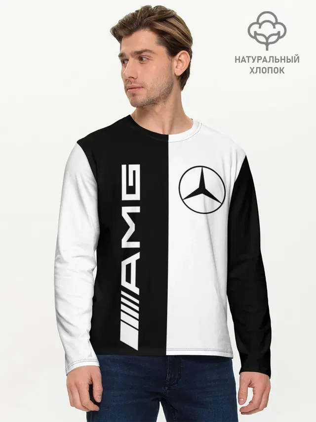 Мужской лонгслив базовый с принтом «Merсedes — MERCEDES AMG — МЕРСЕДЕС»