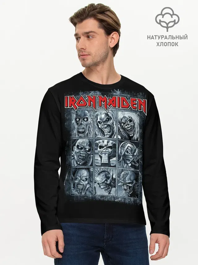 Мужской лонгслив базовый с принтом «Iron Maiden»