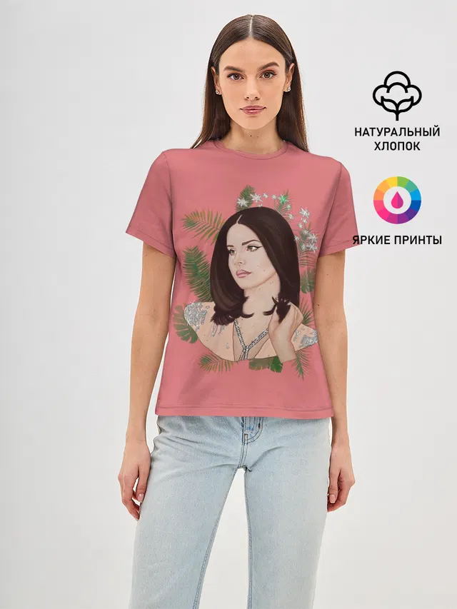 Женская базовая футболка с принтом «Lana Del Rey — Нарисованная Лана»