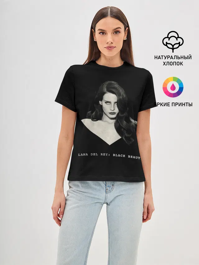 Женская базовая футболка с принтом «Lana Del Rey — Black beauty»