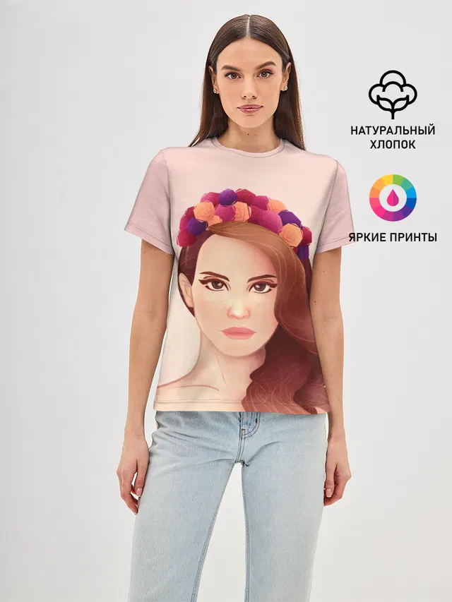 Женская базовая футболка с принтом «Lana Del Rey — Painted Lana»