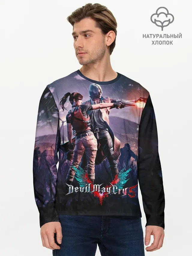 Мужской лонгслив базовый с принтом «Devil May Cry — DMC art»
