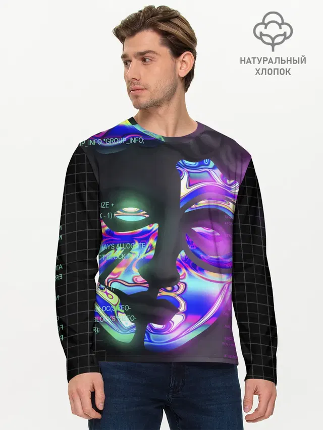 Мужской лонгслив базовый с принтом «Vaporwave — Chrome Effect»