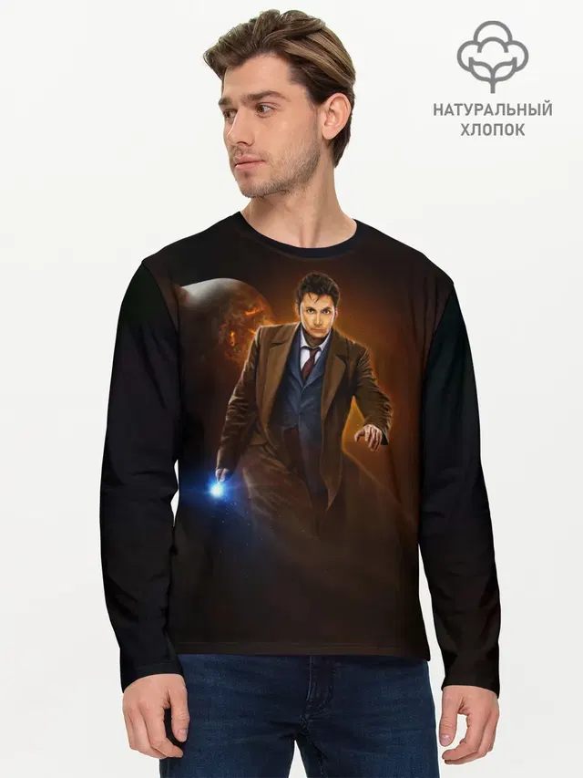 Мужской лонгслив базовый с принтом «David Tennant»