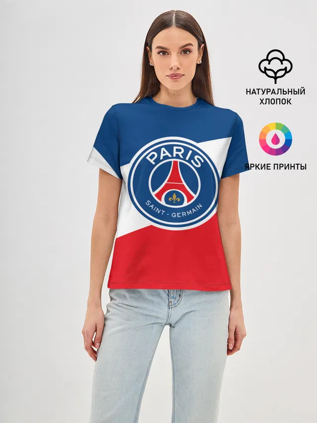 Женская базовая футболка с принтом «ПСЖ — Paris Saint-Germain FC»