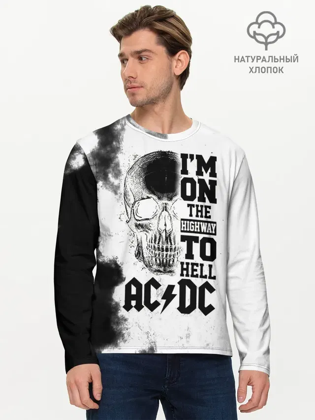 Мужской лонгслив базовый с принтом «Skull — Im on the highway to hell AC/DC»