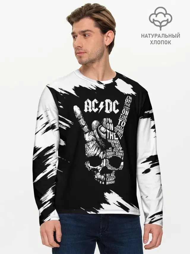 Мужской лонгслив базовый с принтом «Rock hand»