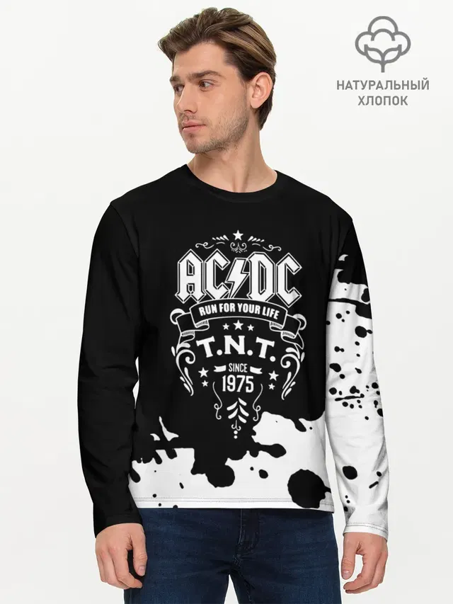 Мужской лонгслив базовый с принтом «1975 — AC/DC T.N.T.»