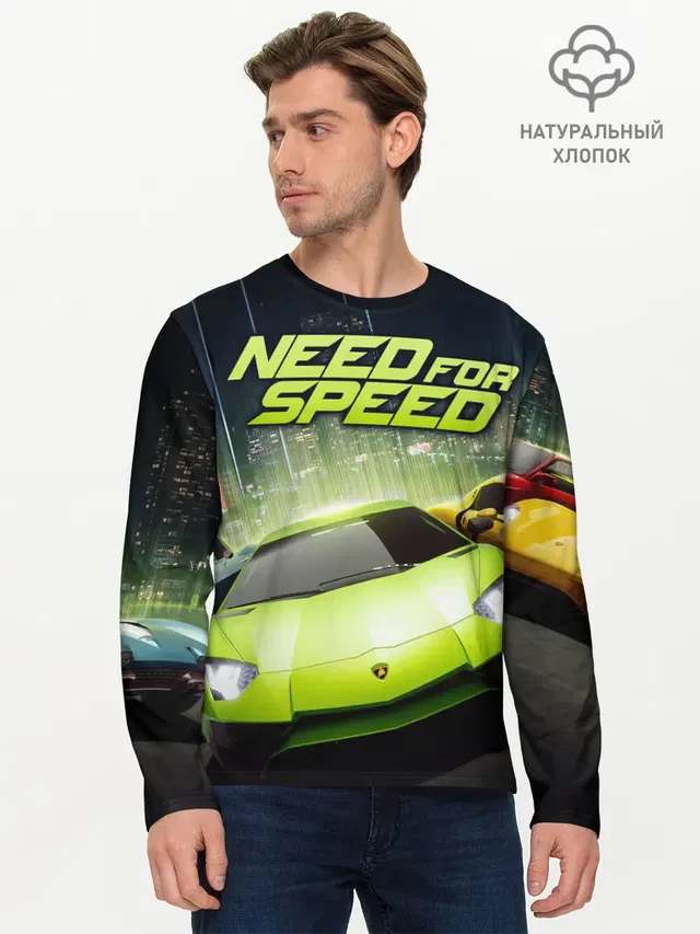 Мужской лонгслив базовый с принтом «Lamborghini — Need for Speed»