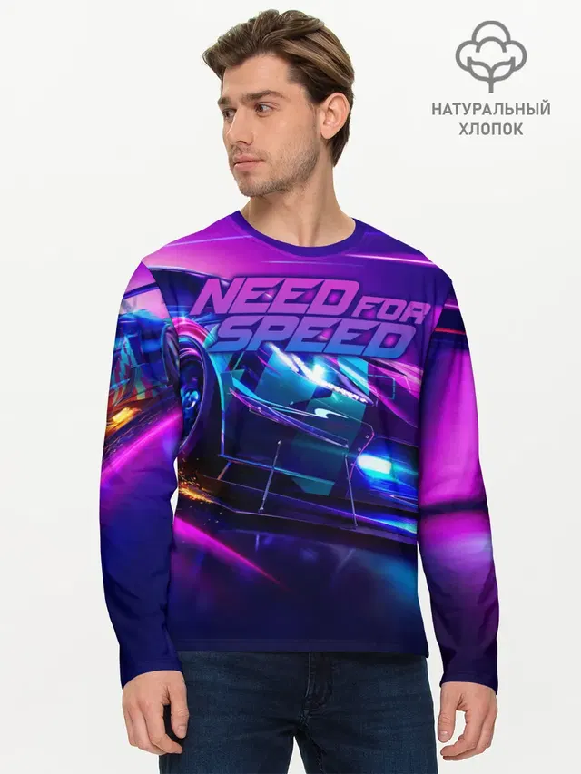 Мужской лонгслив базовый с принтом «NFS — Need for Speed»