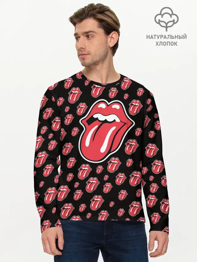 Мужской лонгслив базовый с принтом «Rolling Stones»
