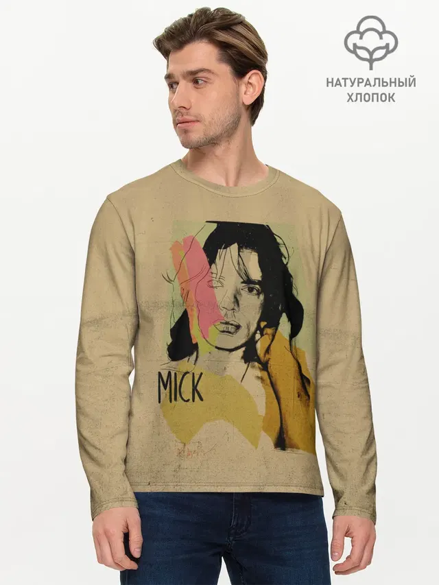 Мужской лонгслив базовый с принтом «Rolling Stones — MICK JAGGER»