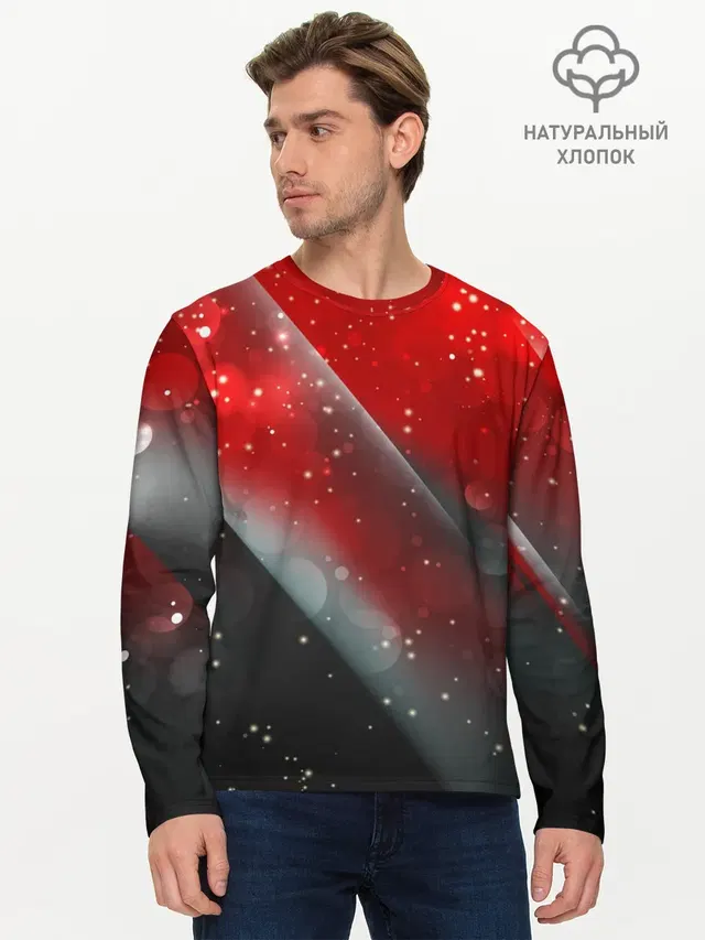 Мужской лонгслив базовый с принтом «Glitter — Red & Black»