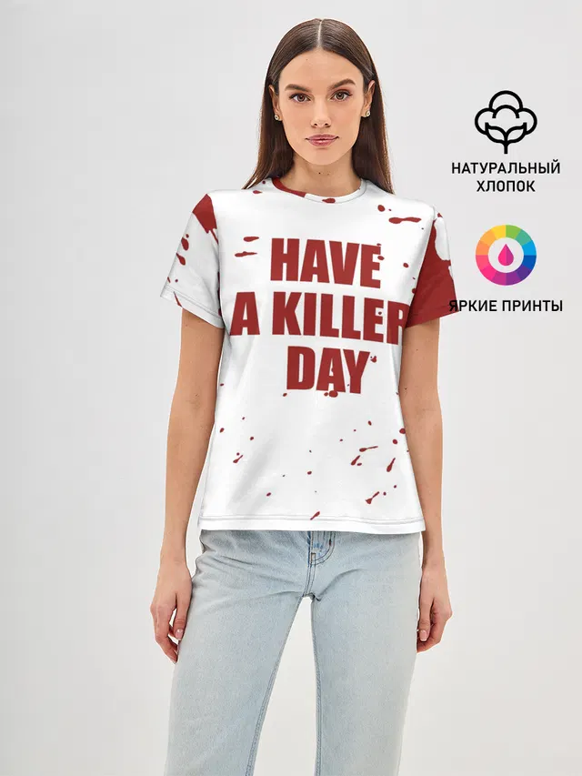 Женская базовая футболка с принтом «Декстер — blood have a killer day Dexter»