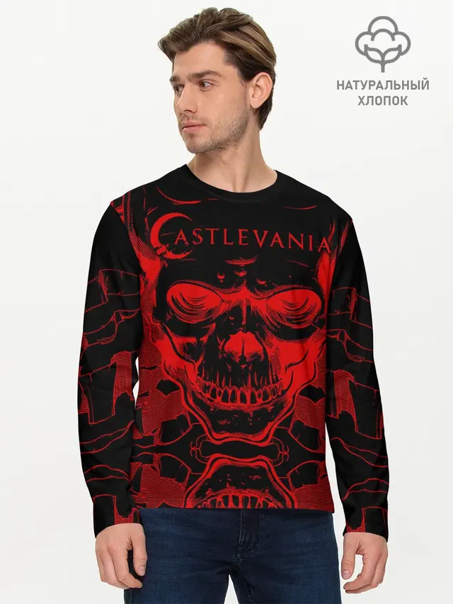 Мужской лонгслив базовый с принтом «Castlevania — Castlevania red»