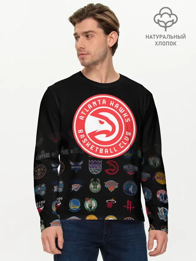 Мужской лонгслив базовый с принтом «НБА — Atlanta Hawks»