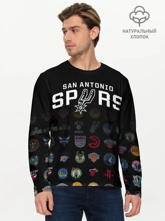 Мужской лонгслив базовый с принтом «НБА — San Antonio Spurs»