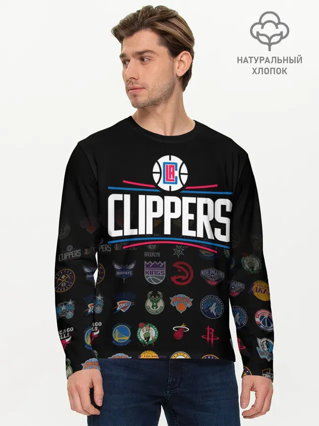 Мужской лонгслив базовый с принтом «НБА — Los Angeles Clippers»