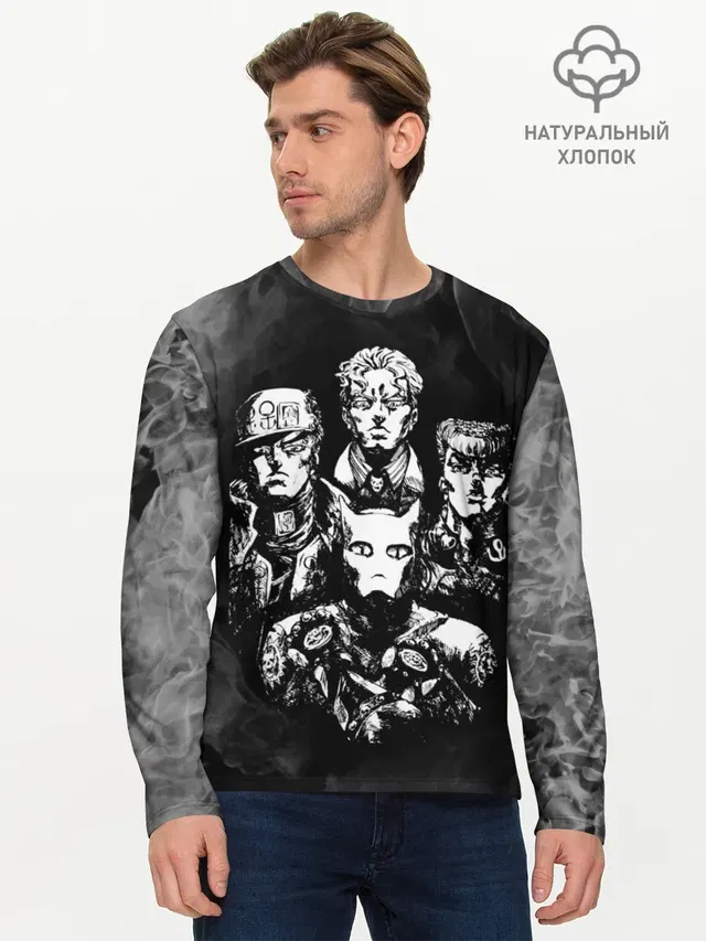 Мужской лонгслив базовый с принтом «ДжоДжо — Diamond is Unbreakable gray»
