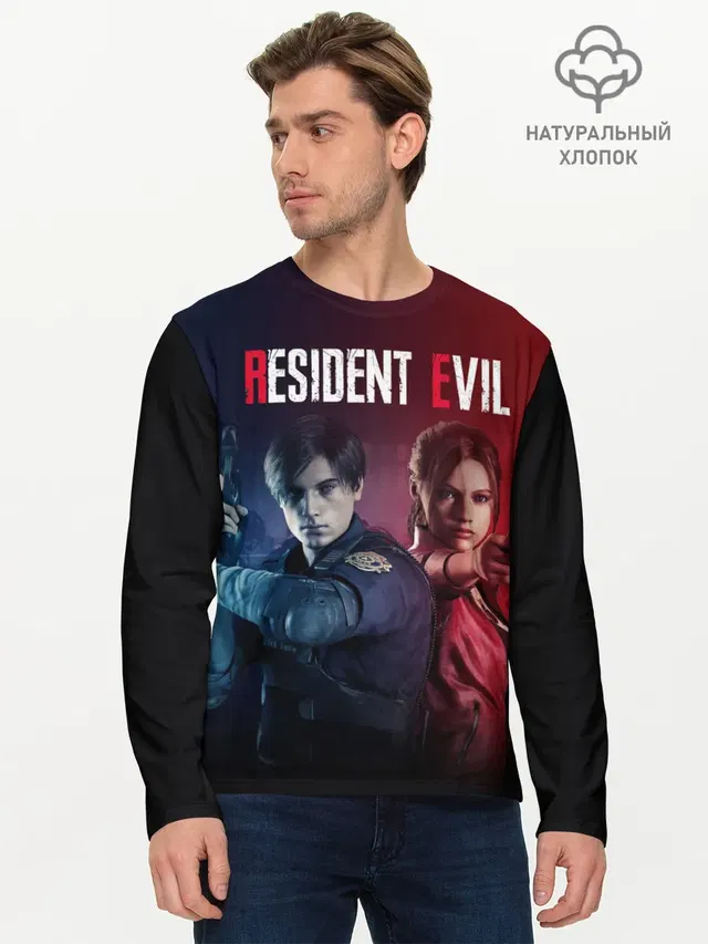 Мужской лонгслив базовый с принтом «Leon Kennedy — Resident Evil 2»