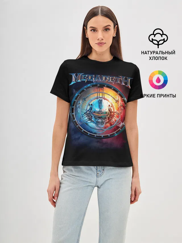Женская базовая футболка с принтом «Megadeth — Megadeth, Super Collider»
