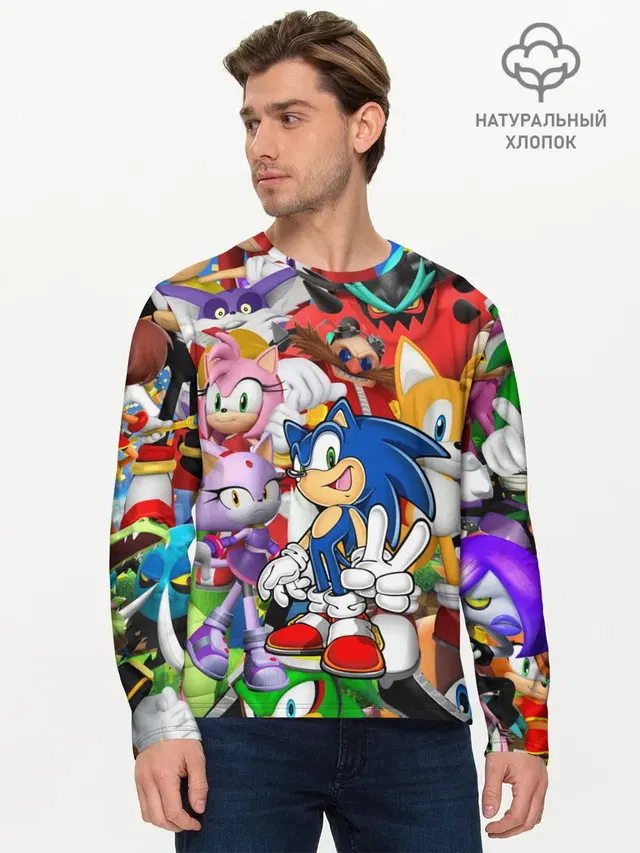 Мужской лонгслив базовый с принтом «Соник — Sonic ПЕРСОНАЖИ»