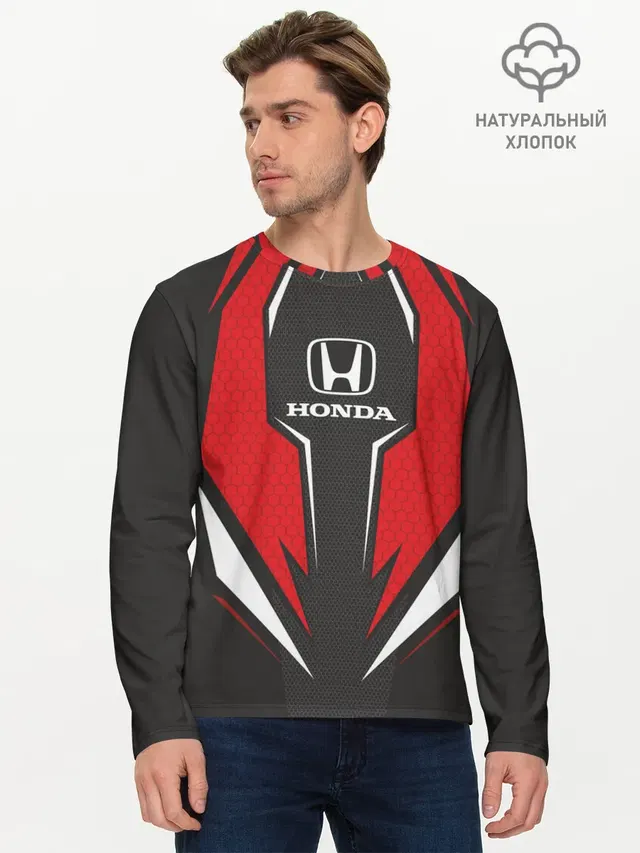 Мужской лонгслив базовый с принтом «Honda Driver team — Honda Driver team Red»