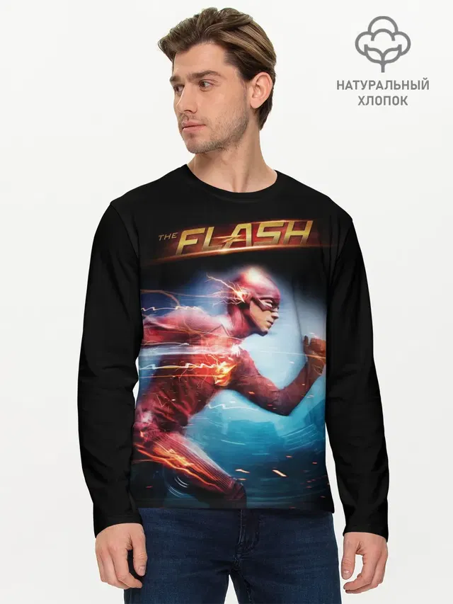 Мужской лонгслив базовый с принтом «Флэш — The Flash»