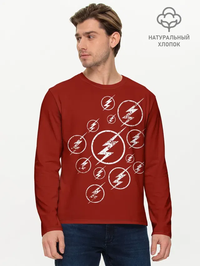 Мужской лонгслив базовый с принтом «Флэш — The Flash Logo»