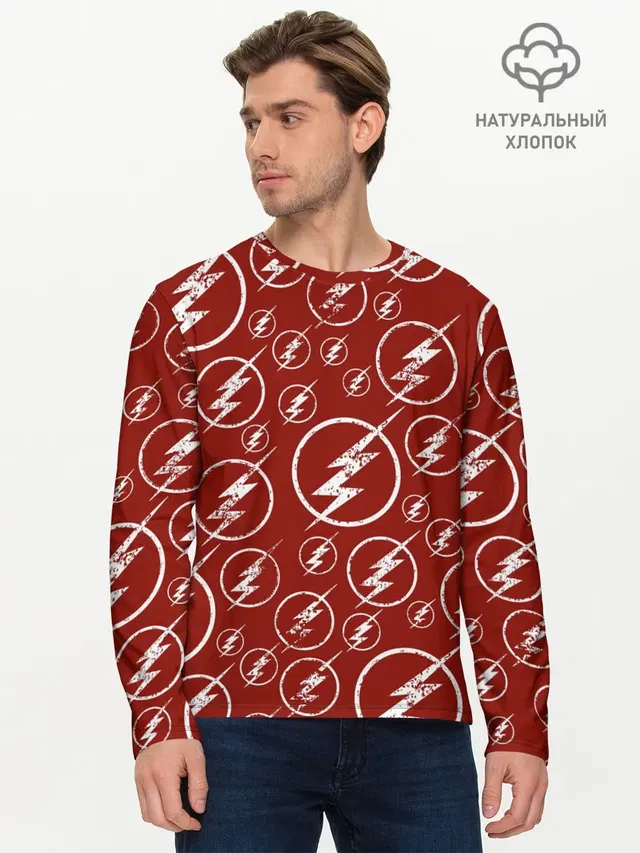 Мужской лонгслив базовый с принтом «Флэш — The Flash Logo Pattern»