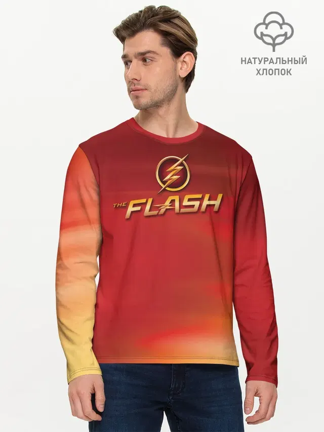 Мужской лонгслив базовый с принтом «Флэш — The Flash Logo Pattern»