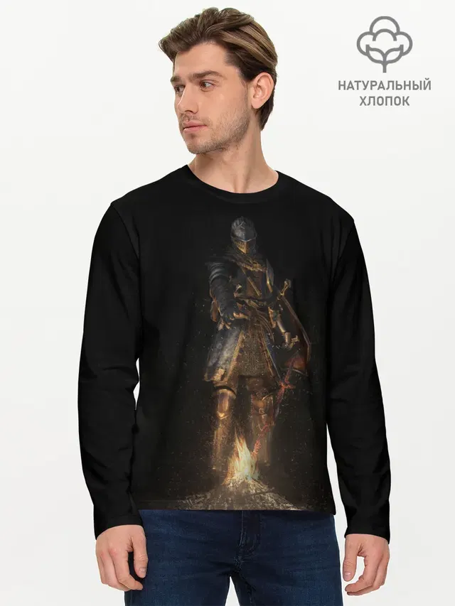 Мужской лонгслив базовый с принтом «Dark Souls One»