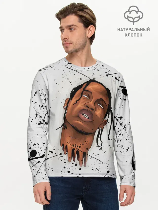 Мужской лонгслив базовый с принтом «Трэвис Скотт — TRAVIS SCOTT»