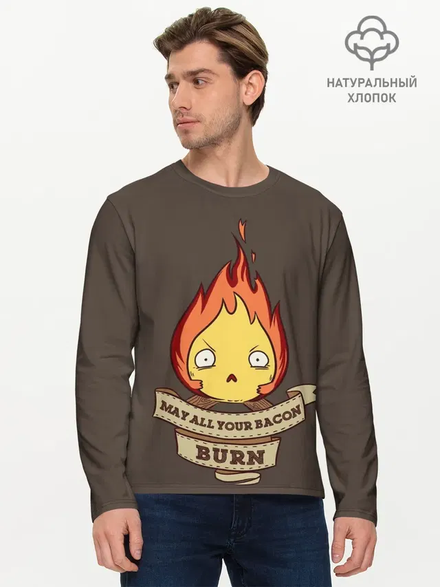 Мужской лонгслив базовый с принтом «Ходячий замок — Burn emotion»
