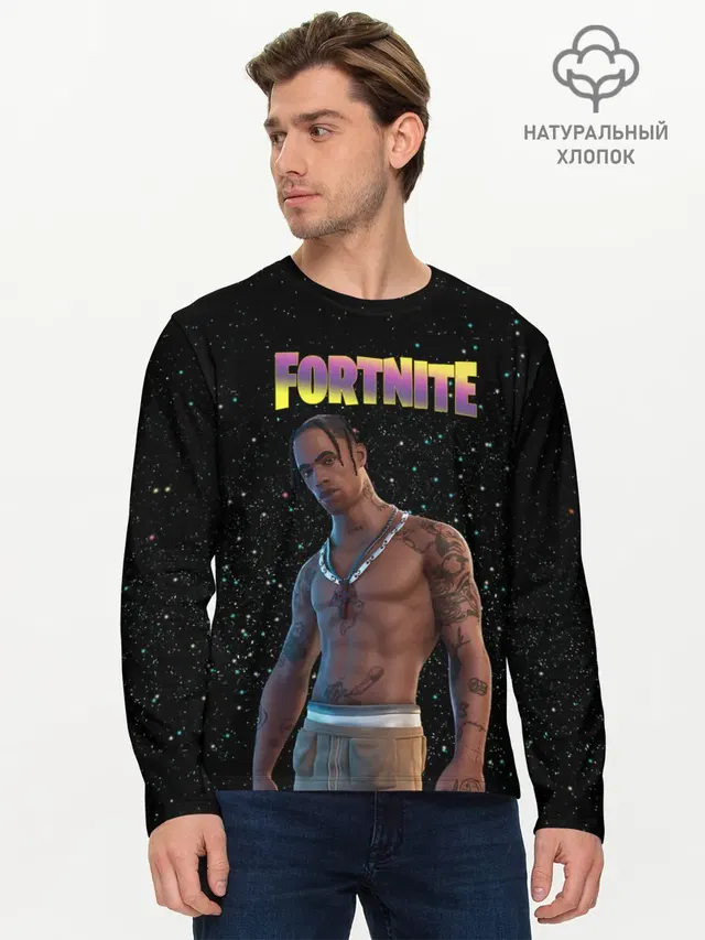 Мужской лонгслив базовый с принтом «Фортнайт — Travis Scott, Fortnite»