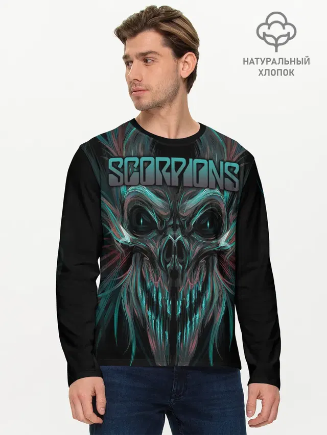 Мужской лонгслив базовый с принтом «Scorpions»