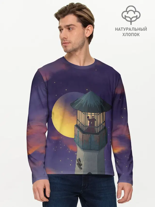 Мужской лонгслив базовый с принтом «Разные игры — To the Moon 3D»