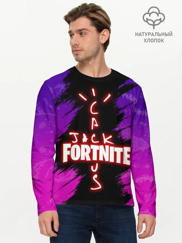 Мужской лонгслив базовый с принтом «Фортнайт — FORTNITE X TRAVIS SCOTT»