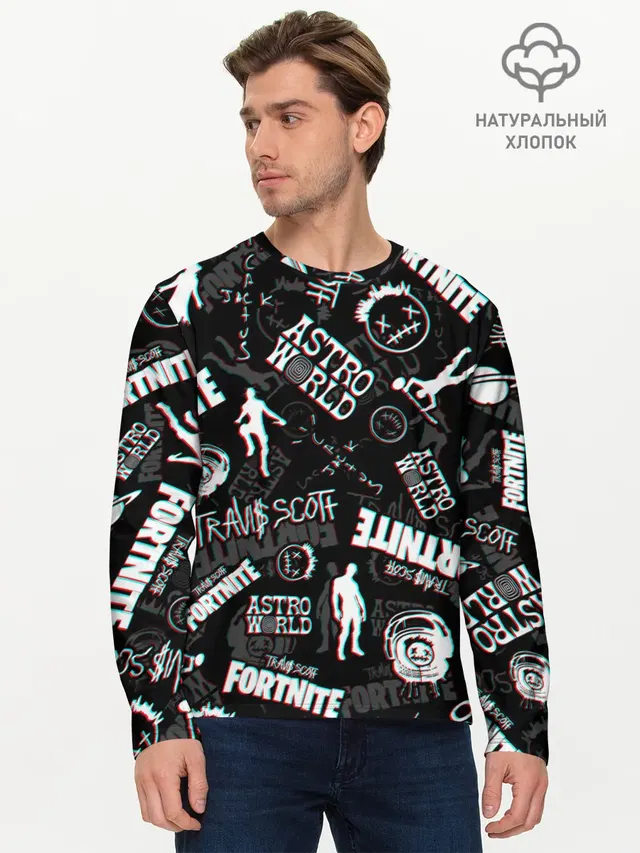 Мужской лонгслив базовый с принтом «Фортнайт — TRAVIS SCOTT+FORTNITE»