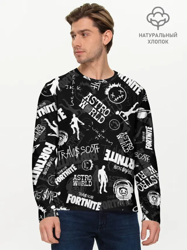 Мужской лонгслив базовый с принтом «Фортнайт — TRAVIS SCOTT+FORTNITE»
