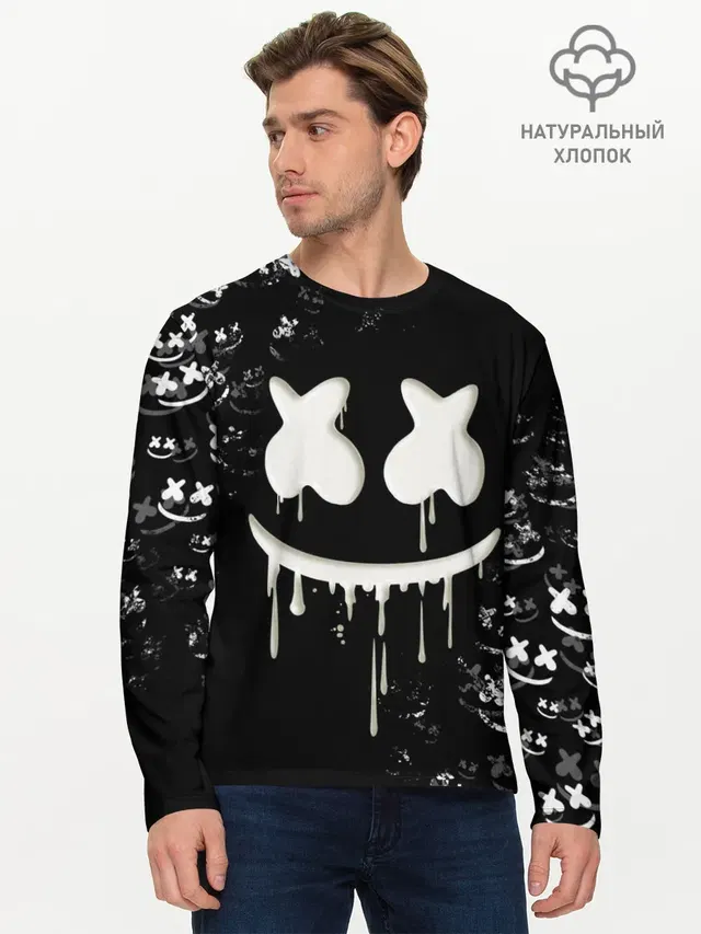 Мужской лонгслив базовый с принтом «Marshmello»