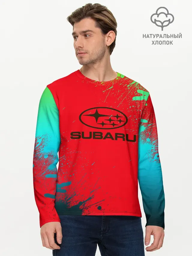 Мужской лонгслив базовый с принтом «Subaru»