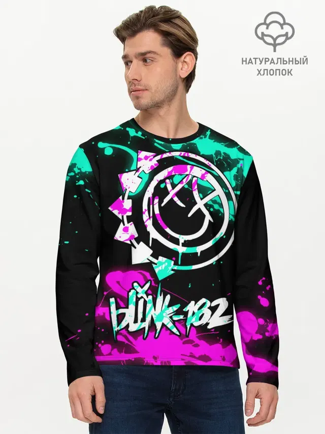 Мужской лонгслив базовый с принтом «Blink 182»