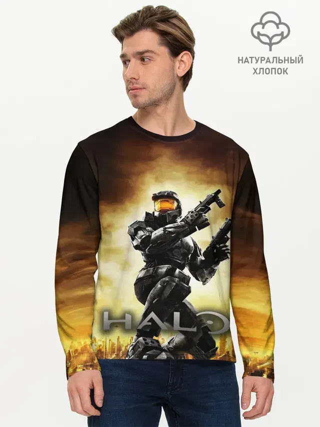 Мужской лонгслив базовый с принтом «Halo Infinite»