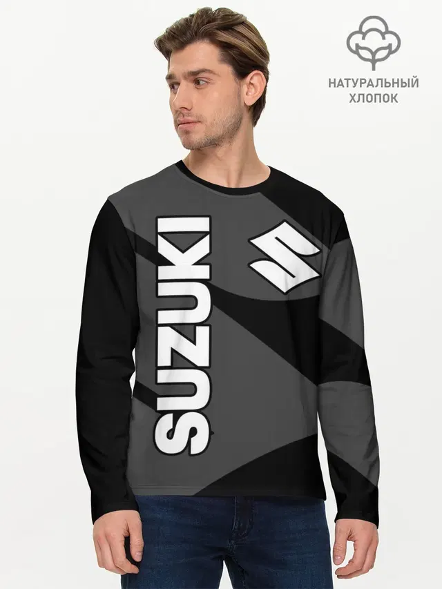 Мужской лонгслив базовый с принтом «Suzuki»