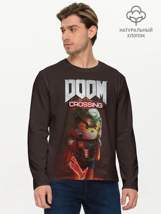 Мужской лонгслив базовый с принтом «Animal Crossing — Doom Crossing»