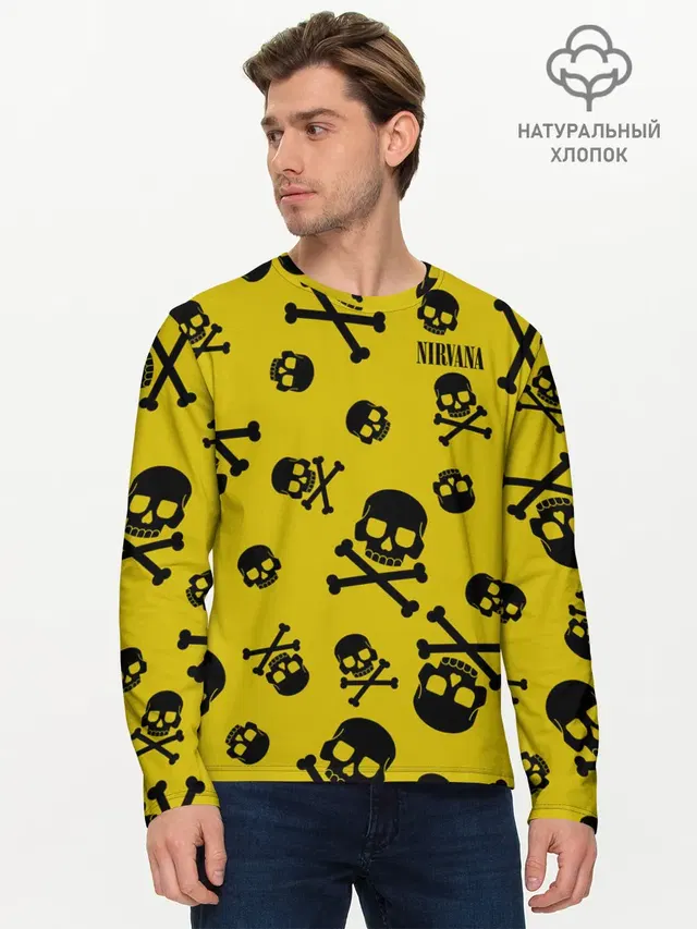 Мужской лонгслив базовый с принтом «Skull and crossbones»