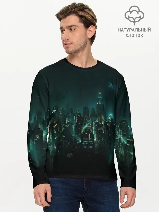 Мужской лонгслив базовый с принтом «Bioshock Rapture»