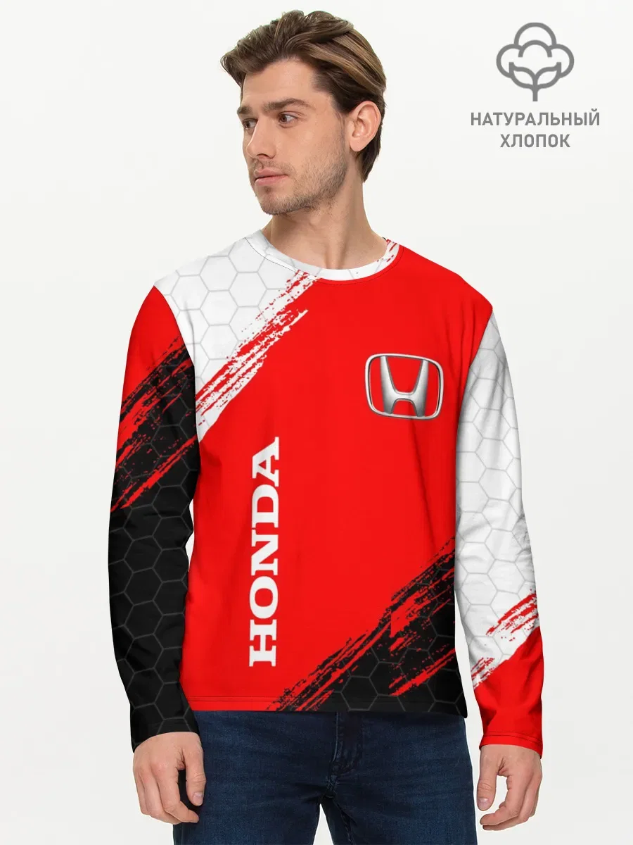 Мужской лонгслив базовый с принтом «HONDA», вид спереди