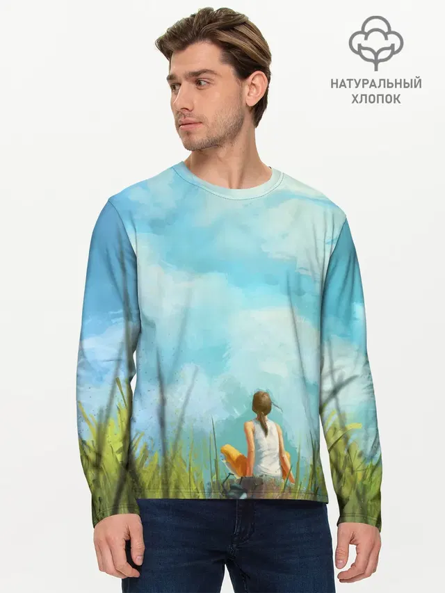 Мужской лонгслив базовый с принтом «Cloud ART»
